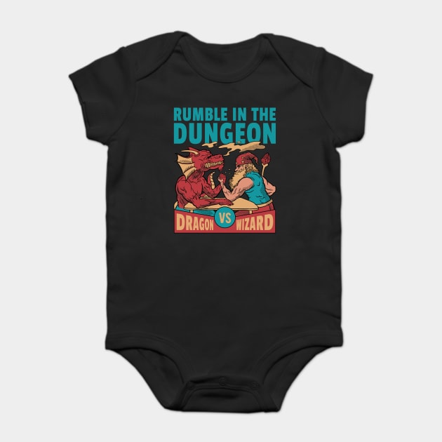 Dragon Arm Wrestling Wizard Baby Bodysuit by Cosmo Gazoo